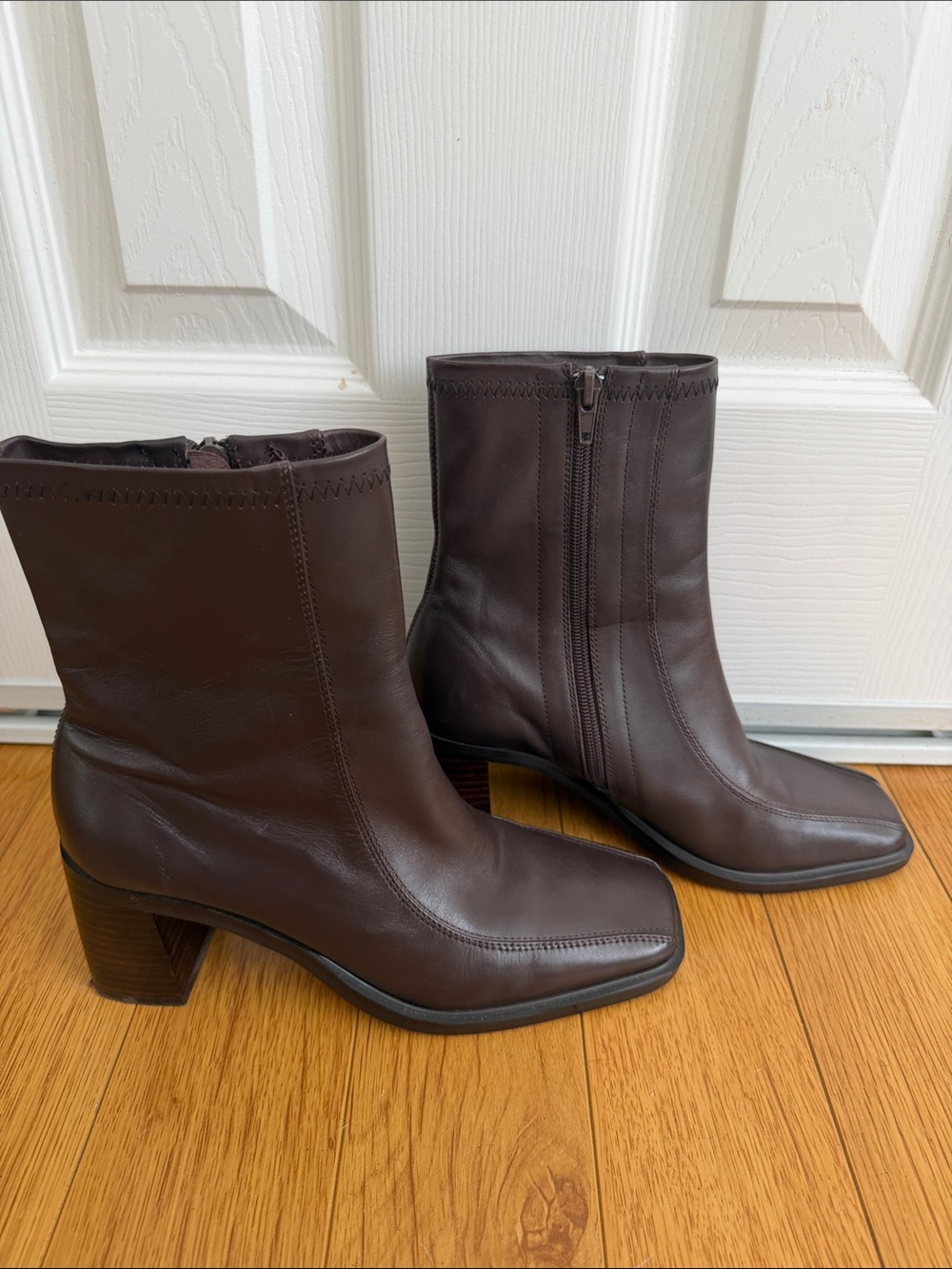 Tony Bianco Chocolate Leather Ankle Boots with Block Heel